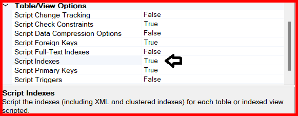 Picture showing setting the property of Script indexes attribute